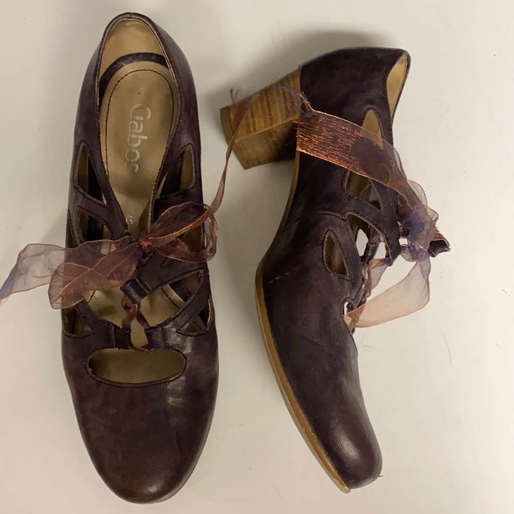 GABOR Purple Leather Lace Up Heeled Shoes Size 6